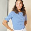 Ruffle Trim Sleeve Tee in the Color Light Sapphire/NYC White | Jones New York