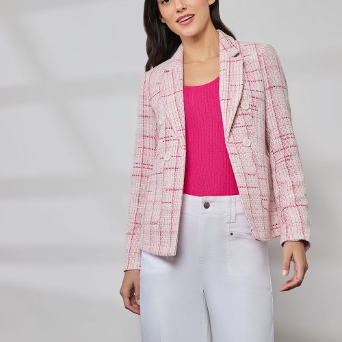 Tweed Faux Double-Breasted Jacket in the Color Petal Pink Multi | Jones New York