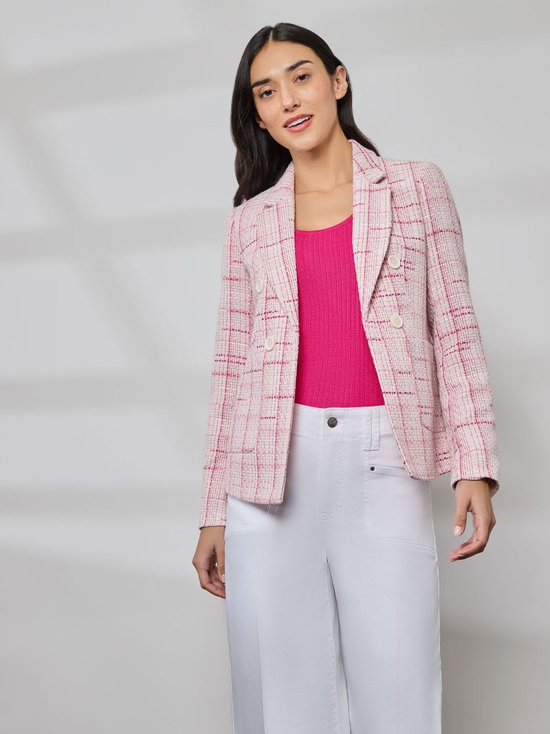 Tweed Faux Double-Breasted Jacket in the Color Petal Pink Multi | Jones New York