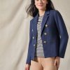 Petite Denim Faux Double-Breasted Jacket in the Color Indigo Rinse Wash | Jones New York