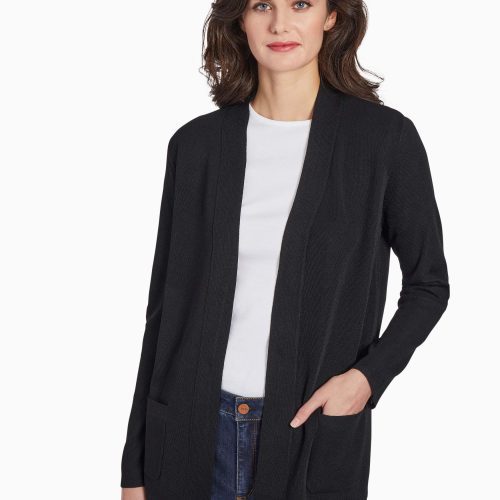 Open Front Ribbed Icon Cardigan in Color Jones Black | Jones New York