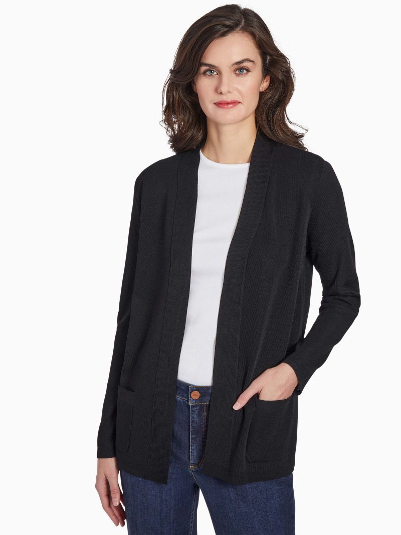 Open Front Ribbed Icon Cardigan in Color Jones Black | Jones New York