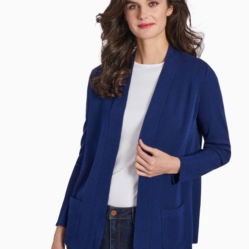 Open Front Ribbed Icon Cardigan in Color Navy | Jones New York