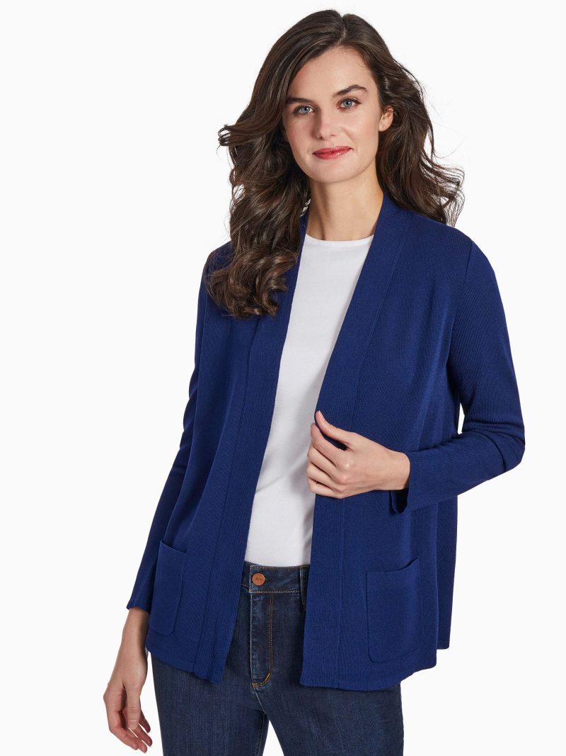 Open Front Ribbed Icon Cardigan in Color Navy | Jones New York