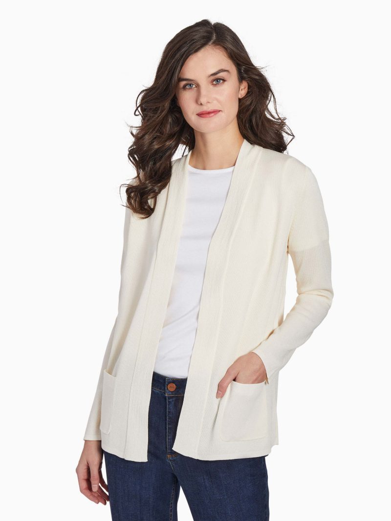 Open Front Ribbed Icon Cardigan in Color Jones White | Jones New York