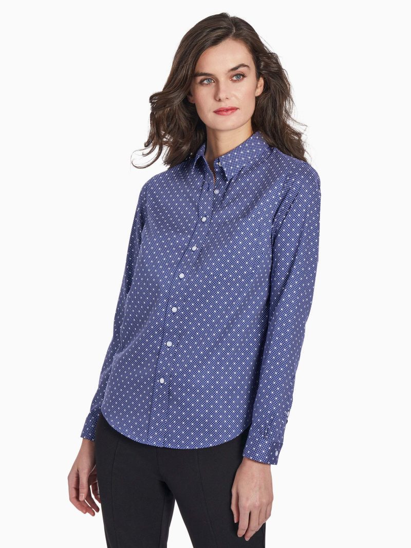 Dotted Easy-Care Oxford Shirt in the Color Blue/White | Jones New York