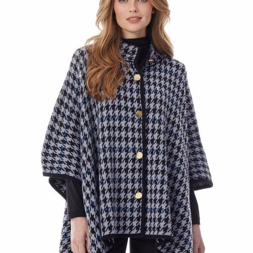 Houndstooth Button-Front Knit Cape (DO NOT USE/INV INACCURATE) in Color Medium Heather Grey Combo | Jones New York