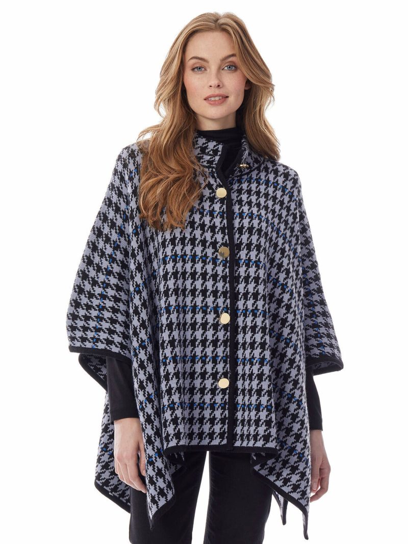 Houndstooth Button-Front Knit Cape (DO NOT USE/INV INACCURATE) in Color Medium Heather Grey Combo | Jones New York