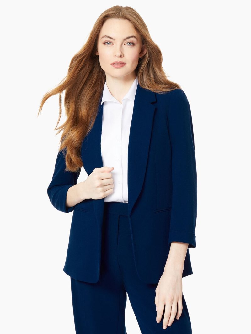 Notch Collar Rolled Cuff Bi-Stretch Blazer in Color Collection Navy | Jones New York