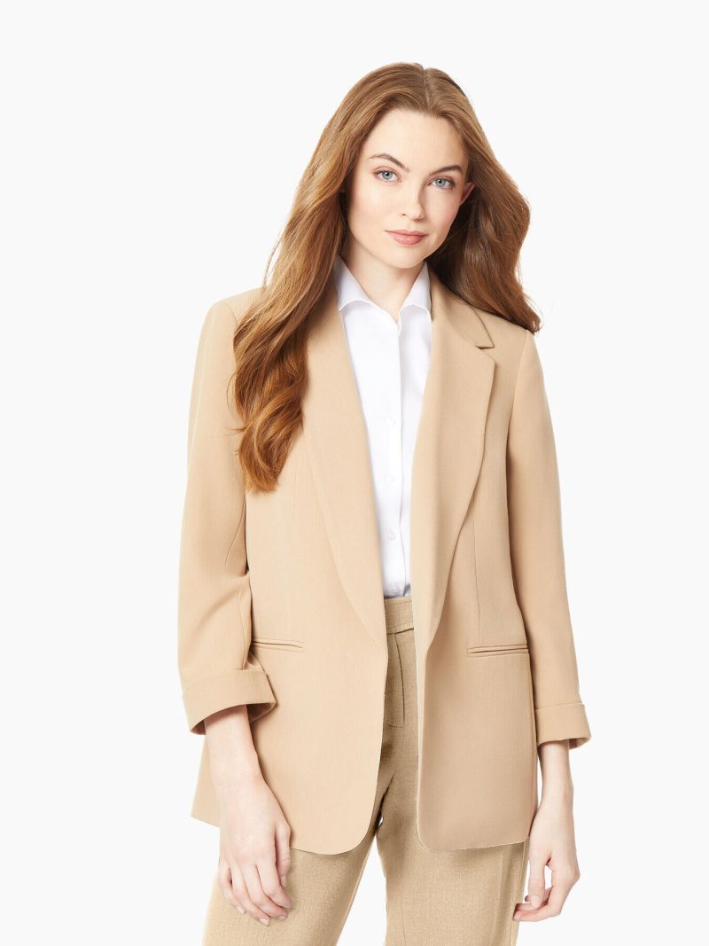 Notch Collar Rolled Cuff Bi-Stretch Blazer in Color Praline | Jones New York