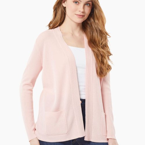 Open Front Ribbed Icon Cardigan in Color Rose | Jones New York