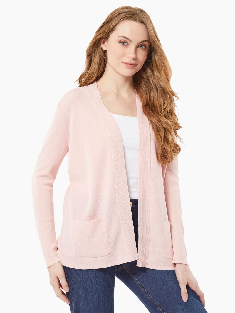 Open Front Ribbed Icon Cardigan in Color Rose | Jones New York