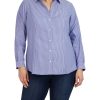 Plus Size Striped Easy-Care Button-Up Shirt in the color Blue/White | Jones New York