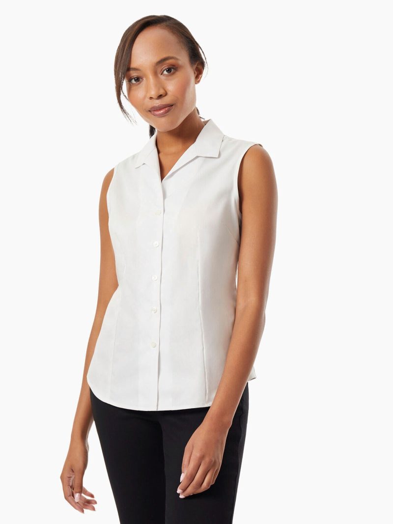 Easy-Care Sleeveless Button-Up Shirt in the Color White | Jones New York