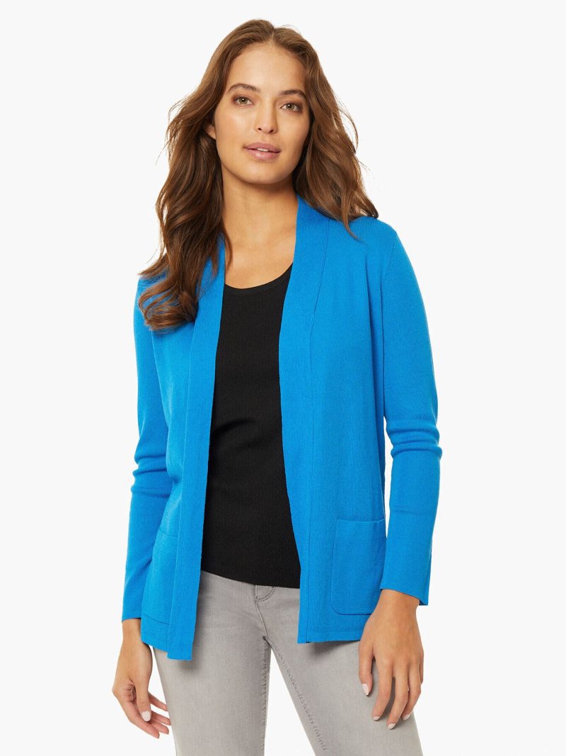 Open Front Ribbed Icon Cardigan in Color Electric Blue | Jones New York