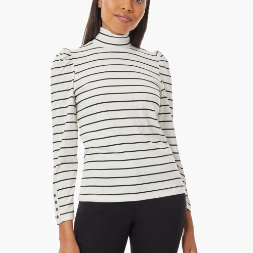 Pinstripe Turtleneck Knit Tunic in Color Jones White/Jones Black | Jones New York