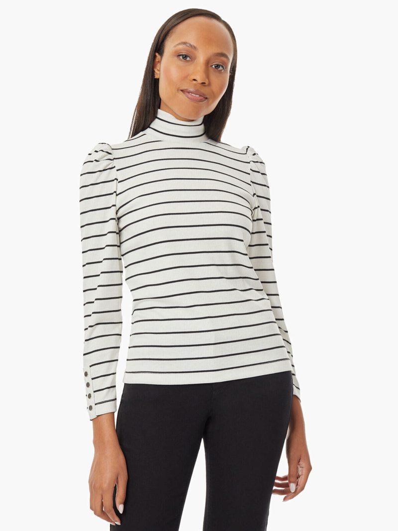 Pinstripe Turtleneck Knit Tunic in Color Jones White/Jones Black | Jones New York