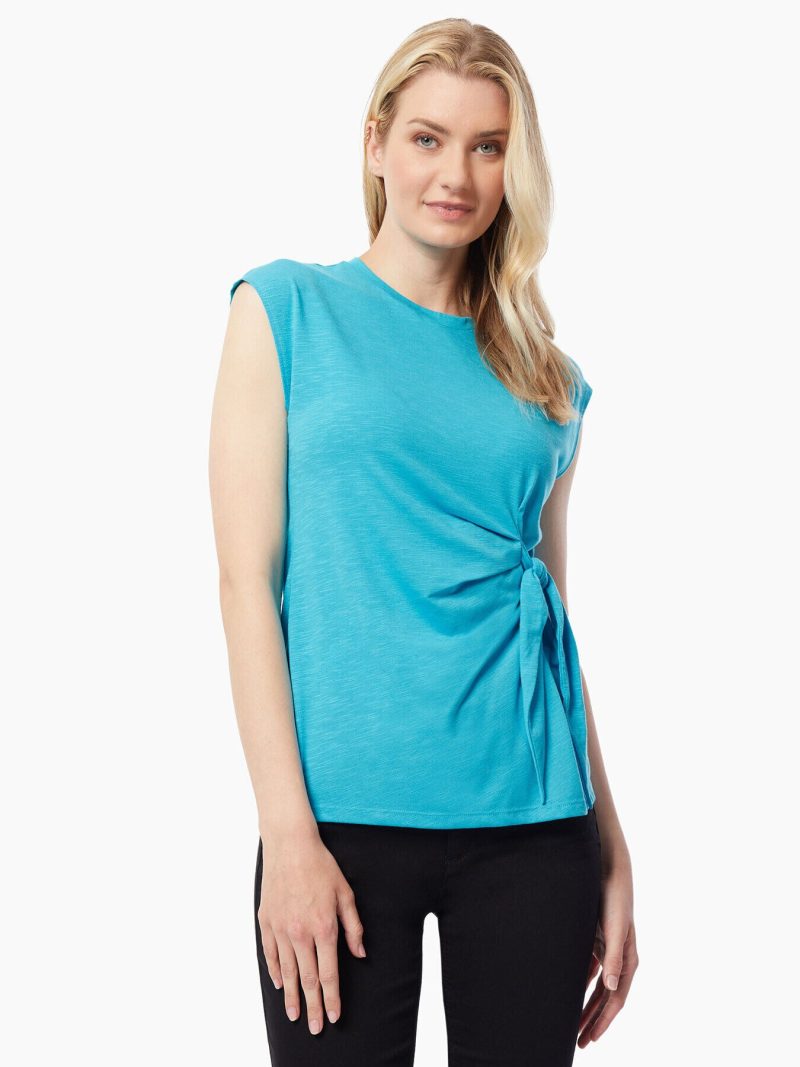 Sleeveless Side Tie Slub Knit Top in the color Blue Grotto | Jones New York