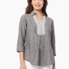 Collared Lace-Front Linen-Blend Blouse in the color Jones Black/NYC White | Jones New York