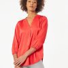 Crepe de Chine Roll Tab Pintuck Blouse in the Color Rouge | Jones New York