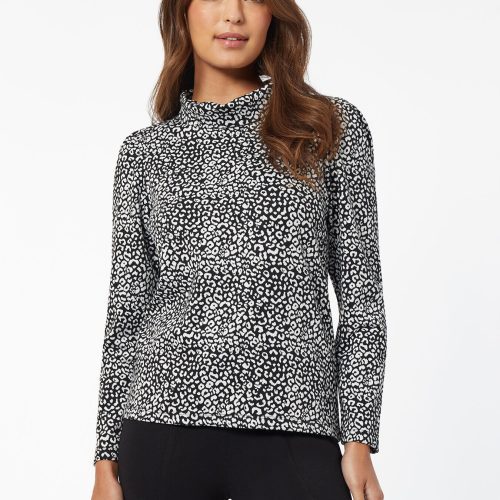 Leopard Print Puff-Sleeve Turtleneck Top in the Color Jones Black/NYC White | Jones New York