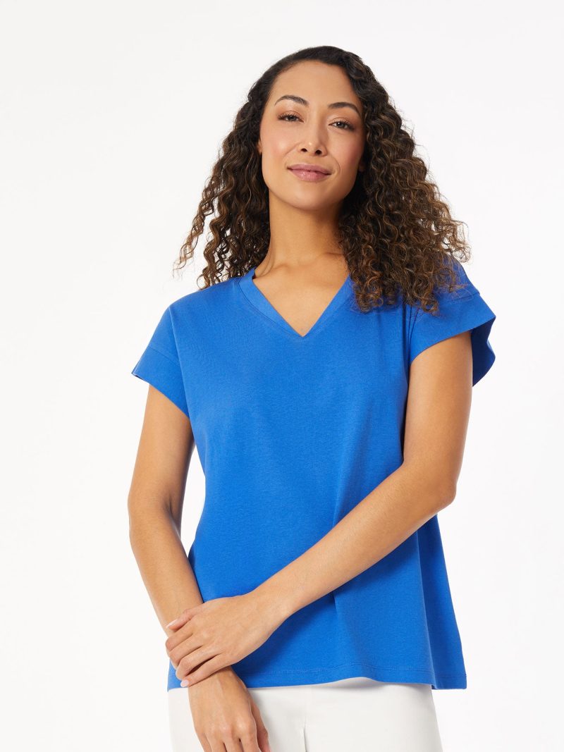 Cap Sleeve V-Neck Top in the Color Lt Sapphire | Jones New York