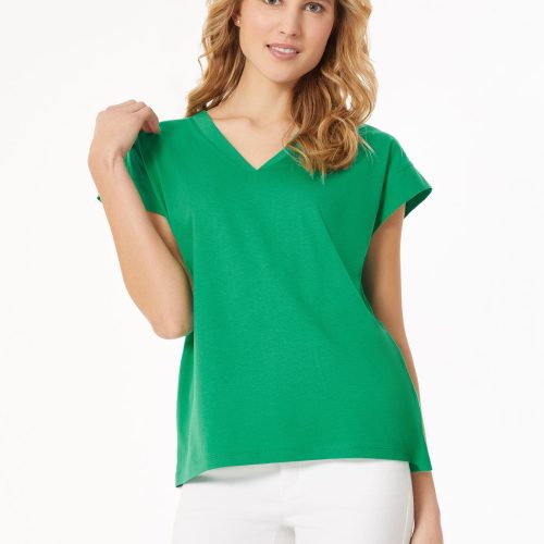 Cap Sleeve V-Neck Top in the Color Kelly | Jones New York