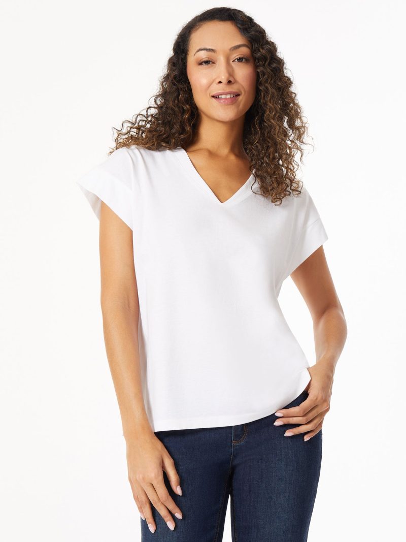 Cap Sleeve V-Neck Top in the Color NYC White | Jones New York