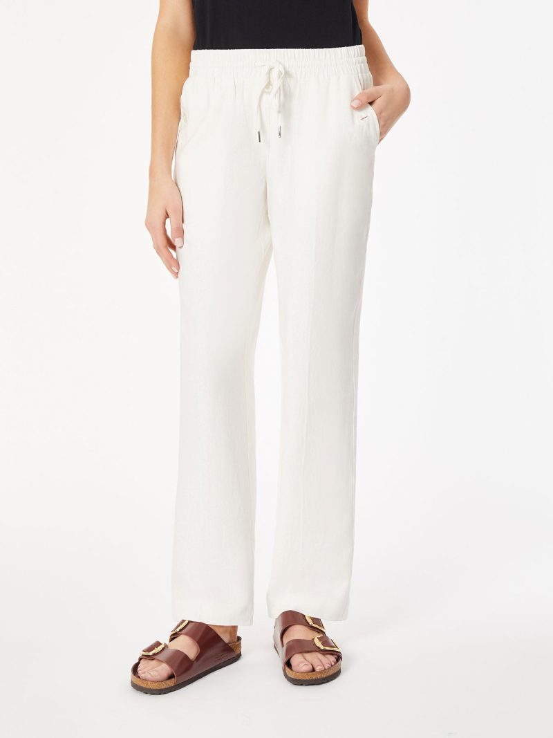 Plus Size Pull On Drawstring Trouser- Solid Linen Viscose in the Color NYC White | Jones New York