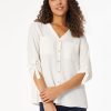 Jasper Crepe Collarless Tunic in the Color Jones White | Jones New York