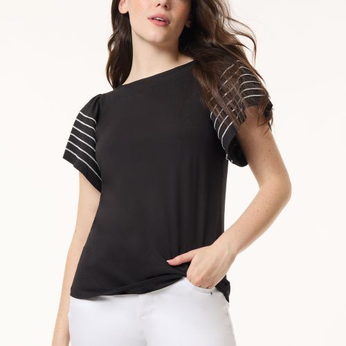 Flutter Short-Sleeve Top, Cotton Modal in the Color Jones Black | Jones New York