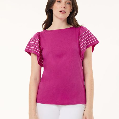 Flutter Short-Sleeve Top, Cotton Modal in the Color Bright Orchid | Jones New York