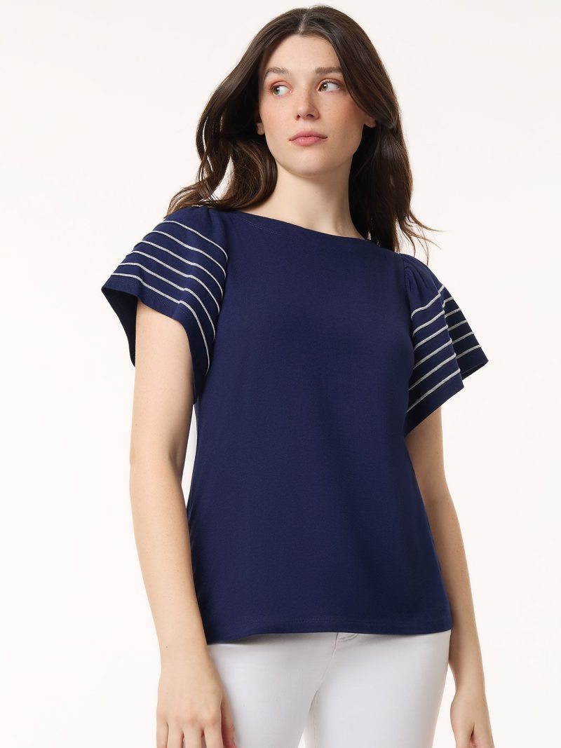 Flutter Short-Sleeve Top, Cotton Modal in the Color Pacific Navy | Jones New York