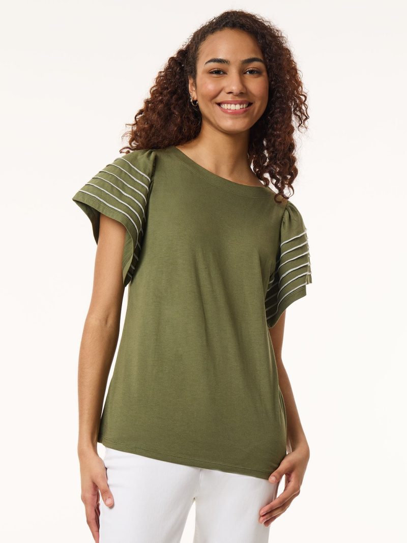 Plus Size Flutter Short-Sleeve Top, Cotton Modal in the Color Jasper Green | Jones New York