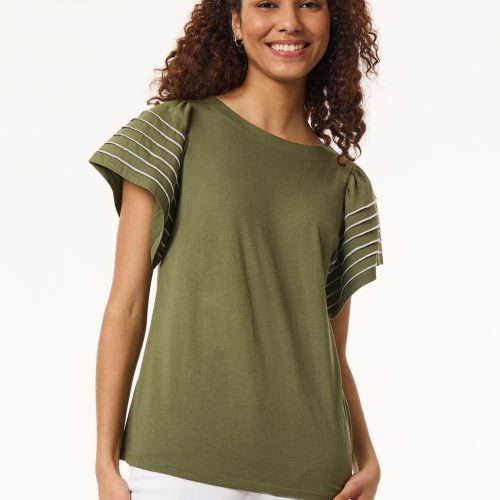 Flutter Short-Sleeve Top, Cotton Modal in the Color Jasper Green | Jones New York