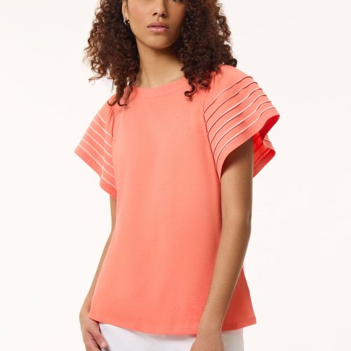 Flutter Short-Sleeve Top, Cotton Modal in the Color Coral Sun | Jones New York