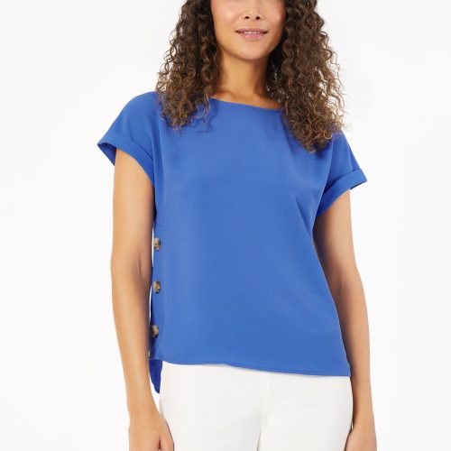 Jasper Crepe Button Detail Blouse in the Color Lt Sapphire | Jones New York