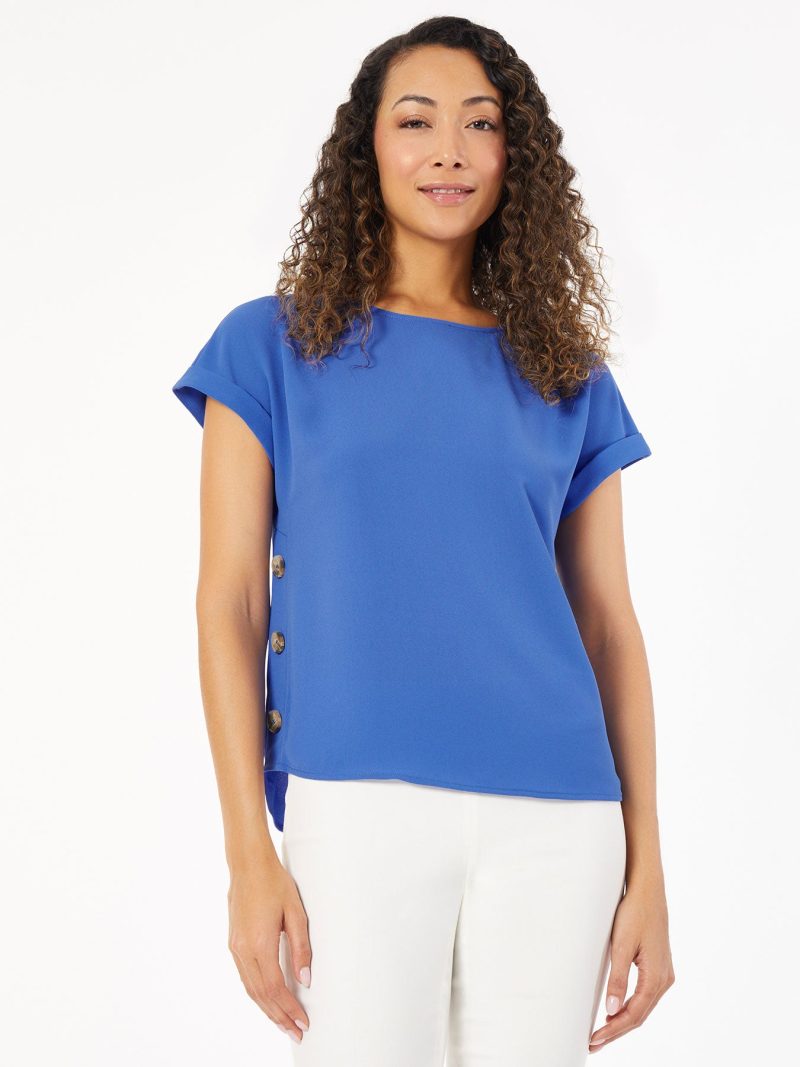 Jasper Crepe Button Detail Blouse in the Color Lt Sapphire | Jones New York