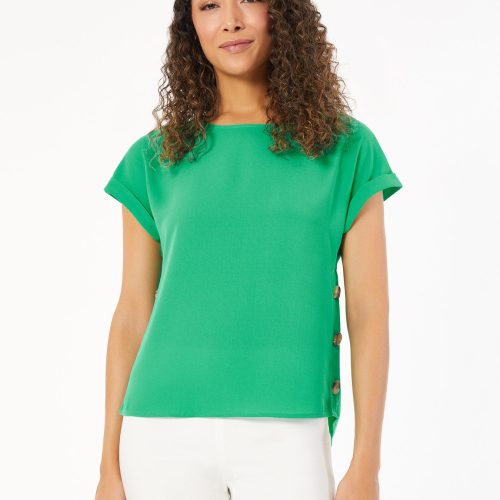 Jasper Crepe Button Detail Blouse in the Color Kelly | Jones New York