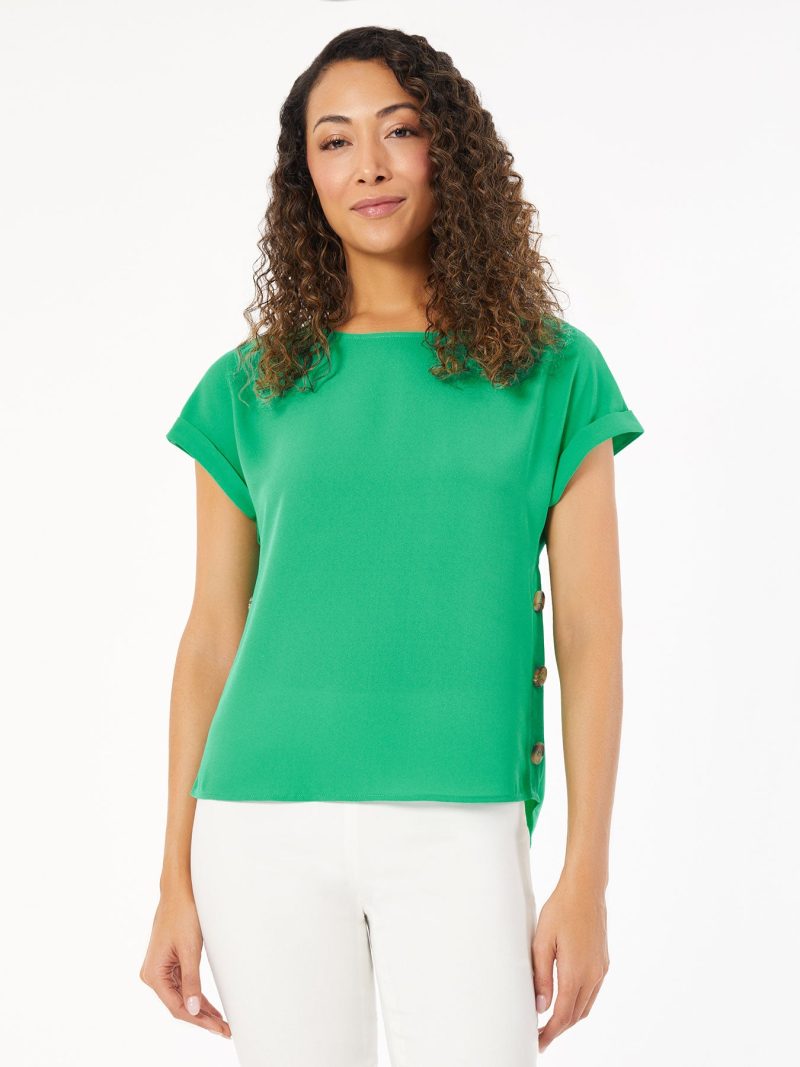 Jasper Crepe Button Detail Blouse in the Color Kelly | Jones New York