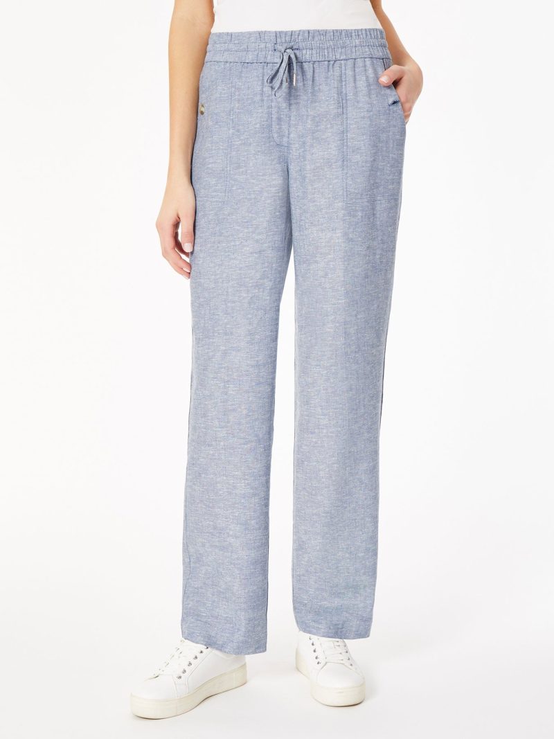 Pull On Drawstring Trouser- Solid Linen Viscose in the Color Blue Sail/NYC White | Jones New York