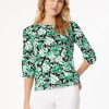 Puff Sleeve Printed Moss Crepe Top in the Color Jones Black/Kelly | Jones New York