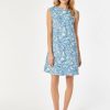 Linen Short Sleeve Swing Dress in the Color Light Sapphire Multi | Jones New York