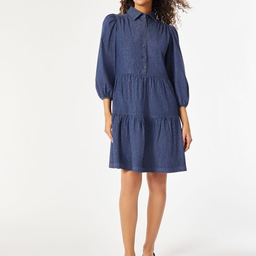 Denim Button Front Belted Dress in the Color Indigo - Dark Wash | Jones New York