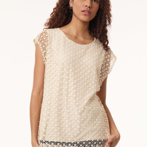 Drop Shoulder Top, Lafayette Lace in the Color Vintage Cream | Jones New York