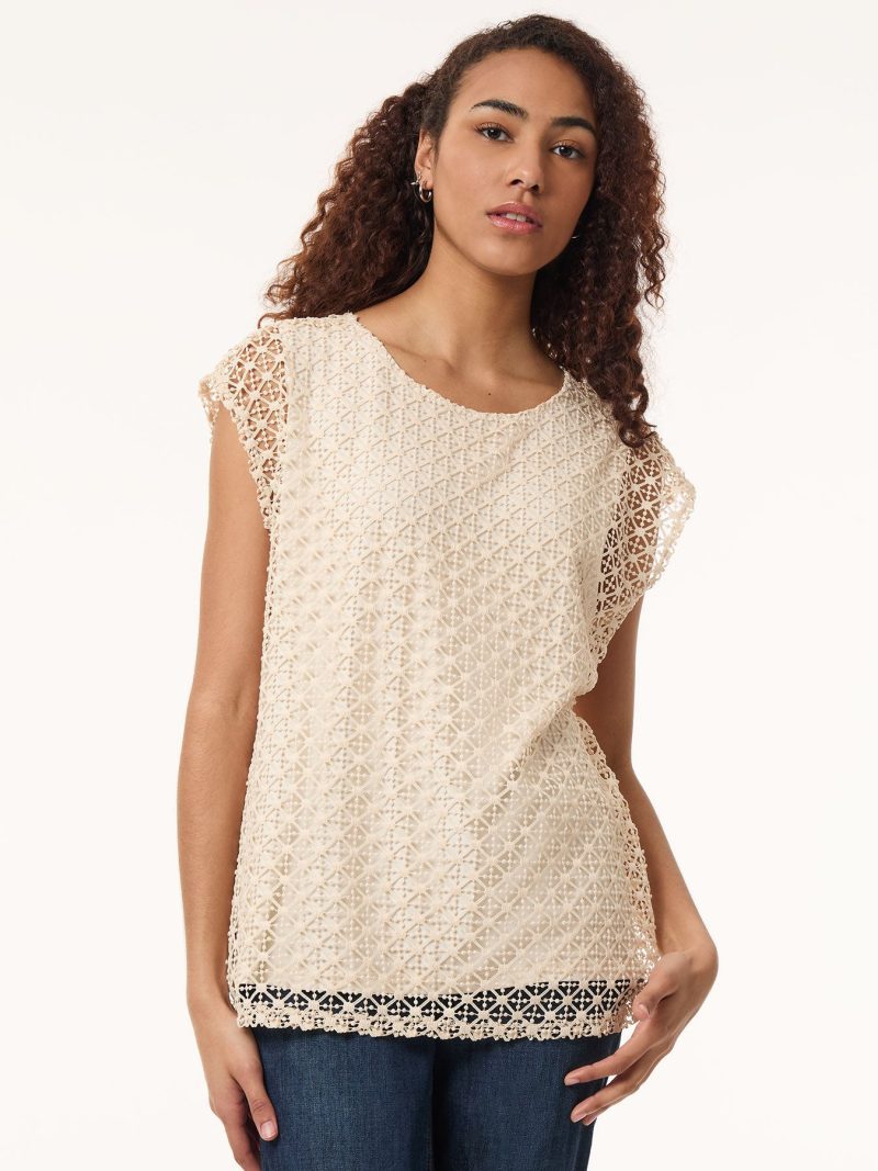 Petite Drop Shoulder Top, Lafayette Lace in the Color Vintage Cream | Jones New York