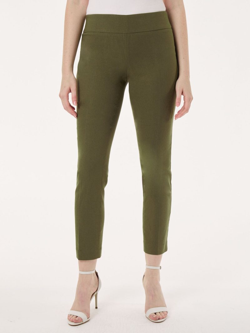 Petite Solid Stretch Pull-On Straight Leg Pant in the Color Jasper Green | Jones New York