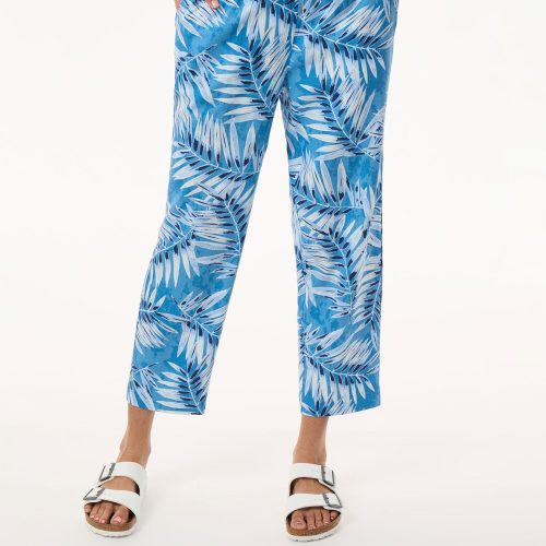 Pull On Drawstring Cropped Trouser, Printed Linen in the Color Blue Lagoon Multi | Jones New York