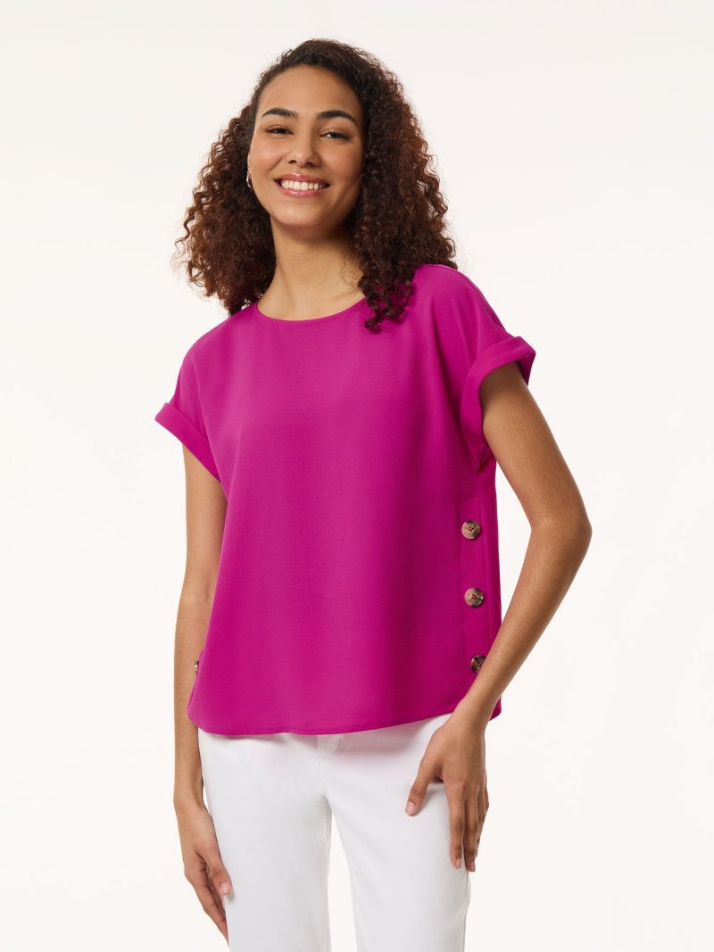 Plus Size Button Detail Blouse, Jasper Crepe in the Color Bright Orchid | Jones New York