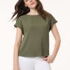 Button Detail Blouse, Jasper Crepe in the Color Jasper Green | Jones New York